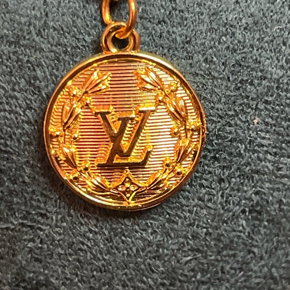 Gold Clover and L &V Upcycled Pendant Necklace Set - Picture 6 of 7